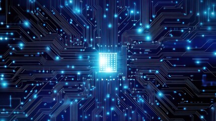 Obraz premium Circuit Board with Illuminated Processor, Electronic Technology Background, Abstract Design, Possible use for Technology Concept, Digital Art