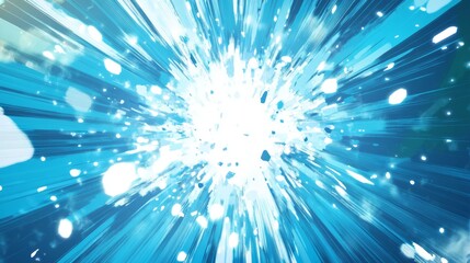 Fototapeta premium A stunning explosion with a sunburst pattern, deep blue and cyan energy waves, anime-style comic illustration, crisp outlines, cel shading, manga impact effects, powerful contrast, cinematic burst