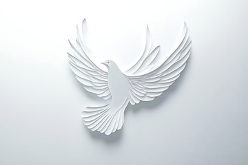 Abstract white dove in flight on a white background, suitable for peace or hope concepts