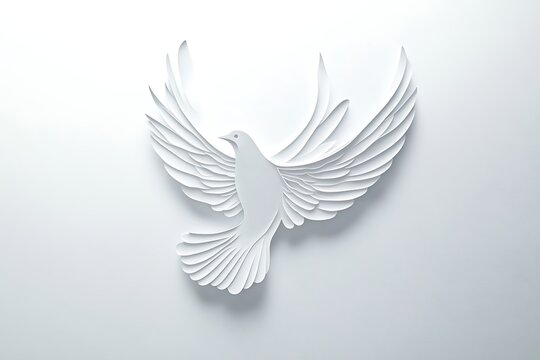 Abstract white dove in flight on a white background, suitable for peace or hope concepts