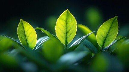 Vibrant Green Tea Leaves in Sunlight Nature
