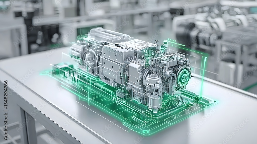 Leinwandbilder Transparent view of a sophisticated smart motor system featuring advanced electronic components AI powered control mechanisms and digital connectivity for enhanced efficiency and performance