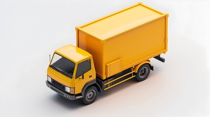 A yellow truck is parked on a white background