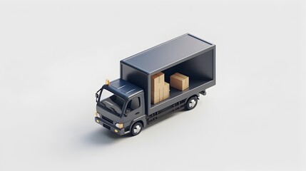 A black truck with a white roof is carrying boxes