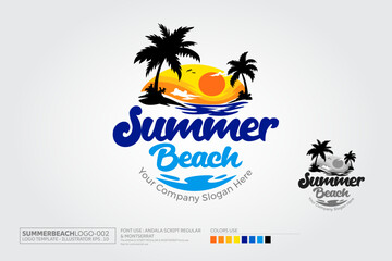Summer Beach Vector Logo. This concept business logo template vector illustration. Tropical paradise vacation creative icon.
