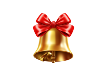 christmas bells isolated on white Golden Christmas bell with a red ribbon bow, isolated on white background. PNG transparent.