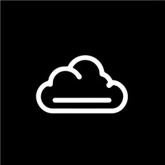 White cloud icon with a line under it, on a black background. 