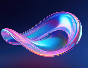 3d holographic ribbon glass morphism wave line isolated on abstract background render. Iridescent curve liquid shape with colorful hologram gradient. Multicolored Glass Background