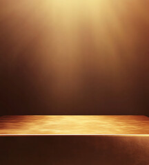 Golden Tabletop Display with Brown Background and Bright Lighting for Product Mockup