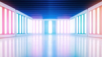 Obraz premium Futuristic Dimly Lit Hallway with Colorful Neon Lights