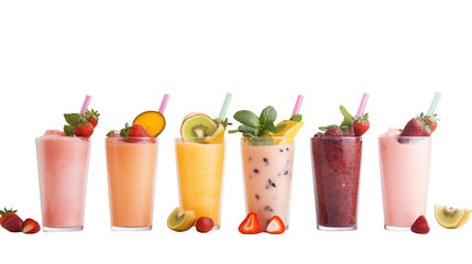 fresh carrot juice Close-up of colorful summer cocktails with fruit garnishes isolated on transparent background