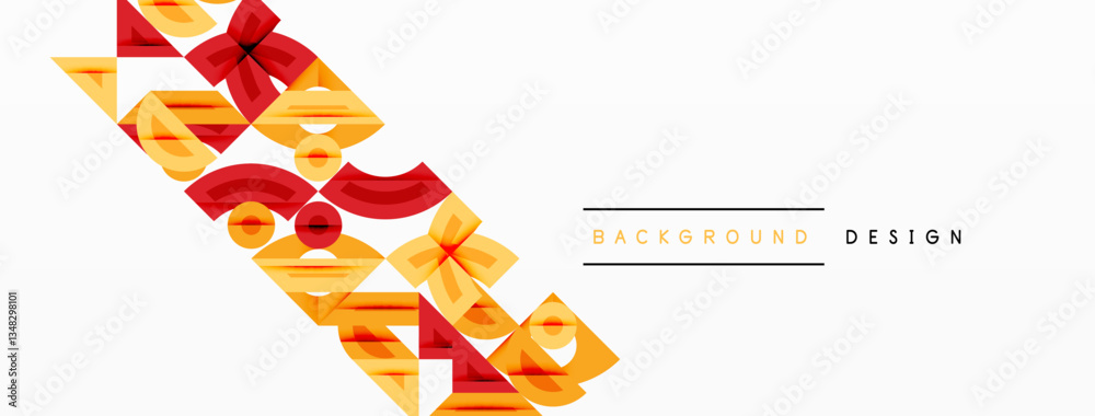 Aufkleber Abstract geometric background with shapes, featuring circular and rounded elements. Bold contrast, smooth gradients, dynamic composition, futuristic style