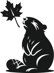 Beaver sitting with a curious expression and looking up at a falling leaf vector