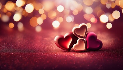 abstract holiday background for valentines day with hearts festive overlay with blurred lights