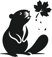 Beaver sitting with a curious expression and looking up at a falling leaf vector