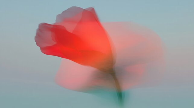 Abstract image of a vibrant red flower with motion blur