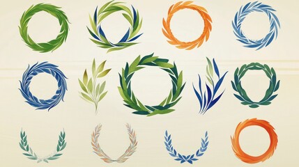 Elegant Laurel Wreaths  Circular Frames  Nature Designs  Botanical Illustrations