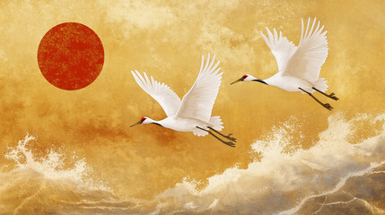 Two Cranes Soaring Illustration