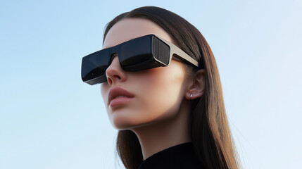 The woman of the future wearing technological glasses