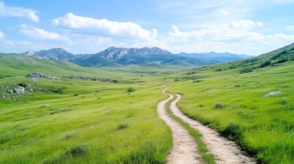 Fototapeta premium Scenic mountain path through verdant valley