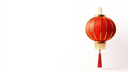 Vibrant Red Lantern with Gold Tassels Hanging in Low Resolution