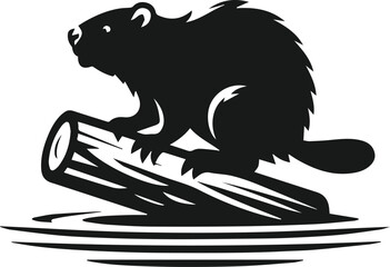 Beaver balancing on a log floating in the water vector