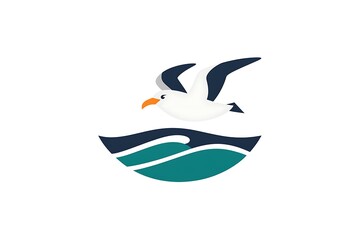 Obraz premium Seagull Flying Over Waves, Graphic Design, Logo Concept
