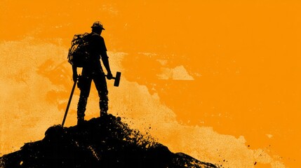 Silhouette of a determined figure standing atop a rocky peak