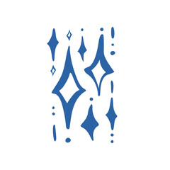 Sparkles dots short lines icon vector hand drawn set in blue. Sparkling star light, twinkle. Hand drawn doodle sketchy cute