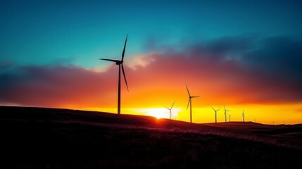 Obraz premium Majestic Wind Farm Sunset Renewable Energy Panorama