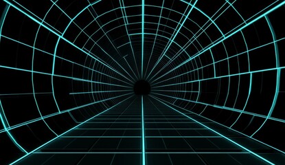Obraz premium Digital tunnel, grid lines, futuristic