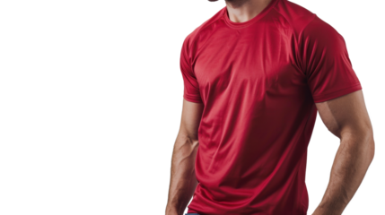 Athlete wearing red t-shirt on transparent background: perfect for mockups