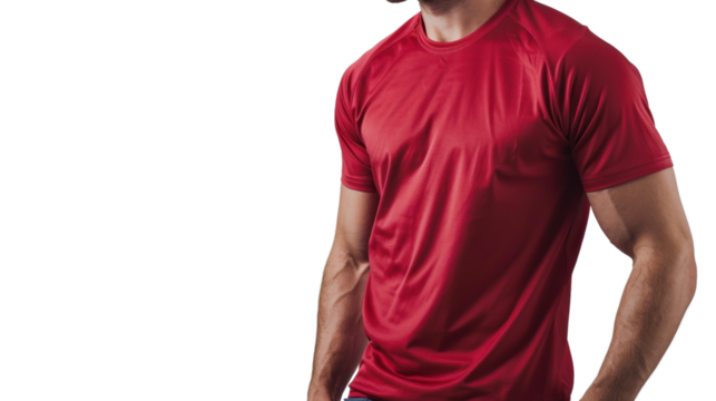 Athlete wearing red t-shirt on transparent background: perfect for mockups - Powered by Adobe