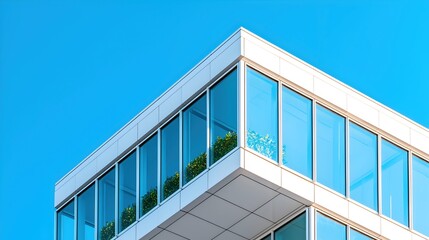 Modern Architectural Building with Glass Facade and Blue Sky