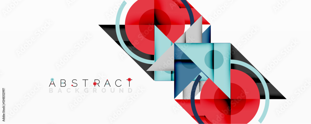 Aufkleber Abstract geometric composition with overlapping triangles, circles, and gradients, featuring a central circular design with text