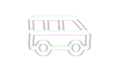 Icon shuttle van is distorted. Glitch. Noise, chromatic aberration, geometric distortion