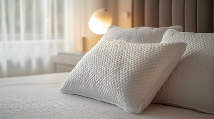 Luxurious memory foam pillow on a serene white bed