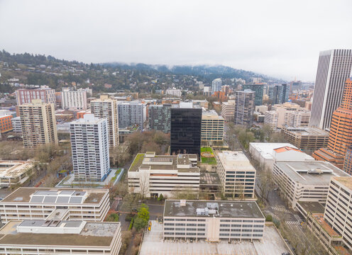 A city view with a large building in the middle