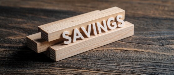Savings concept in wooden blocks symbolizes financial planning and banking strategies.