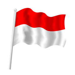 Republic of Indonesia flag vector isolated object illustration. Indonesian bicolor flag on flagpole waving in wind