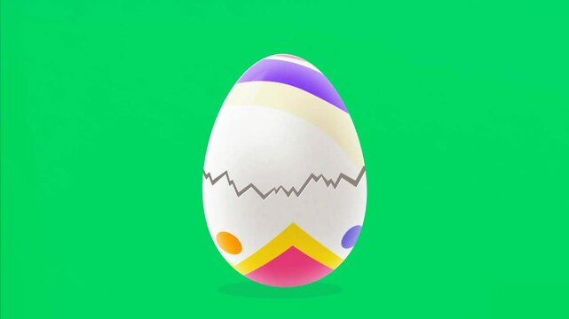 Easter egg cracked and opened showing Happy Easter day text sign on green screen chroma key animated background for Easter day festive. 