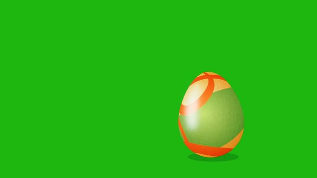 Rolling easter egg opened showing Smiling bunny inside a colorful Easter egg on green screen chroma key animated background for Easter day festive.