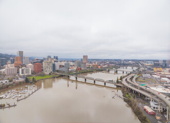 Fototapeta premium A city with a river running through it