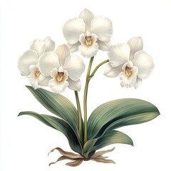 Fototapeta premium Vintage white orchid isolated on white background