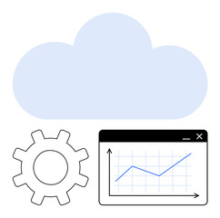 Cloud with a line graph and gear symbolizing data analytics, system optimization, and cloud storage. Ideal for technology, business strategy, data management, innovation, cloud solutions, performance