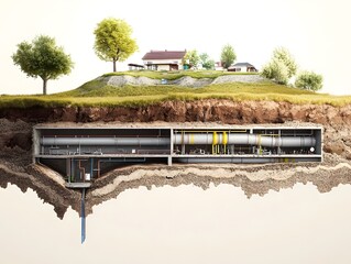 Cross-section of an underground pipe network with detailed soil layers