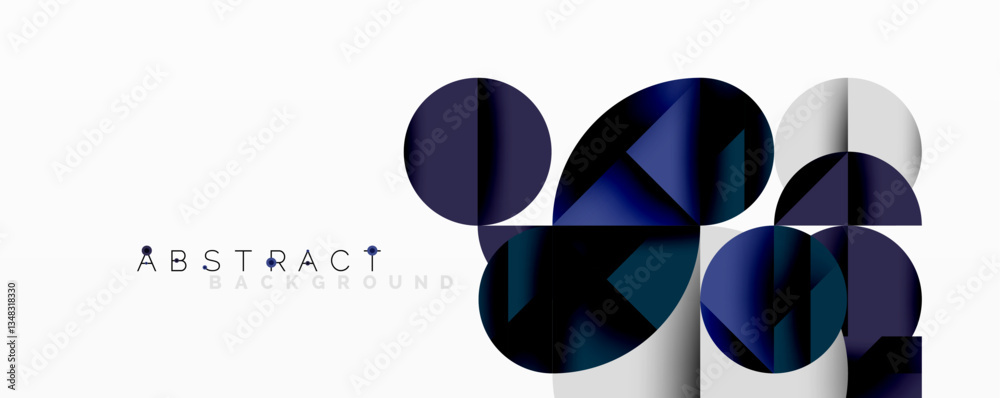 Poster Modern abstract composition with layered circles and angular segments featuring gradients, transparency effects, and a structured geometric layout