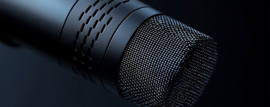 Dynamic microphone graphic, sleek black half-tone, professional use depiction