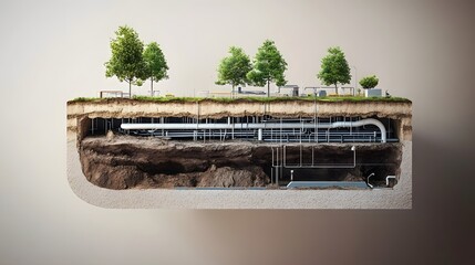 Cross-section of an underground water pipe network