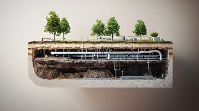 Cross-section of an underground water pipe network
